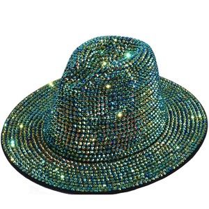 Women's Bling Rhinestone Wide Brim Panama Hat Sun Visor Fedora Hat Cap